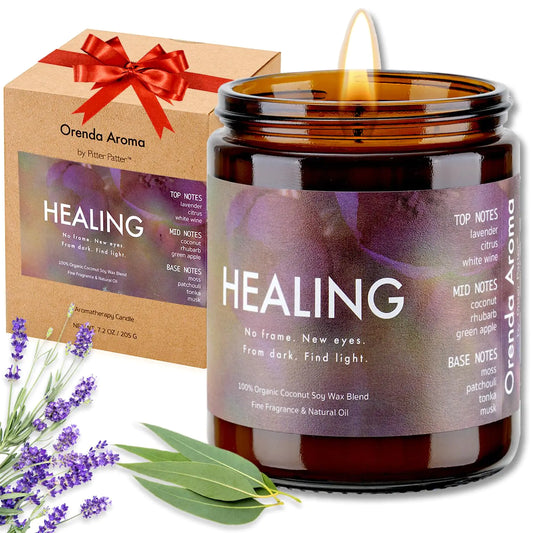 Pitter Patter Lavender & Eucalyptus Scented Jar Candle Organic Soy Wax & Pet Safe Non Toxic Clean & 50 Hours Long Burn Natural Essential Oil for Aromatherapy Relaxation | 7.2 oz Healing