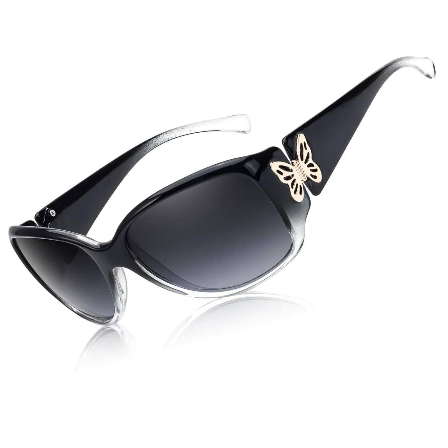LVIOE Polarized Sunglasses for Women Trendy Oversized Wraparound Glasses Butterfly Decoration with UV400 Protection LS2301