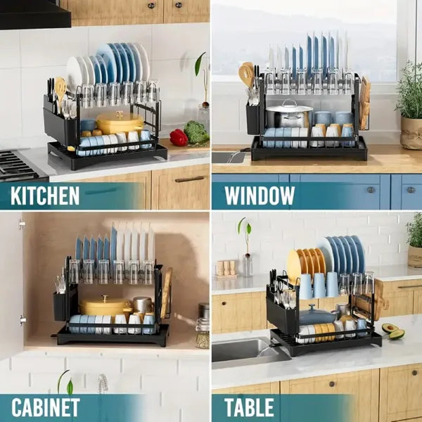 2-Tier Dish Rack with Drainboard & Utensil Holder