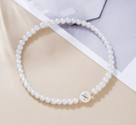 Dainty Faux Pearl Bead Initial Bracelet for Women