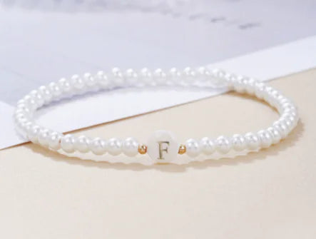 Dainty Faux Pearl Bead Initial Bracelet for Women