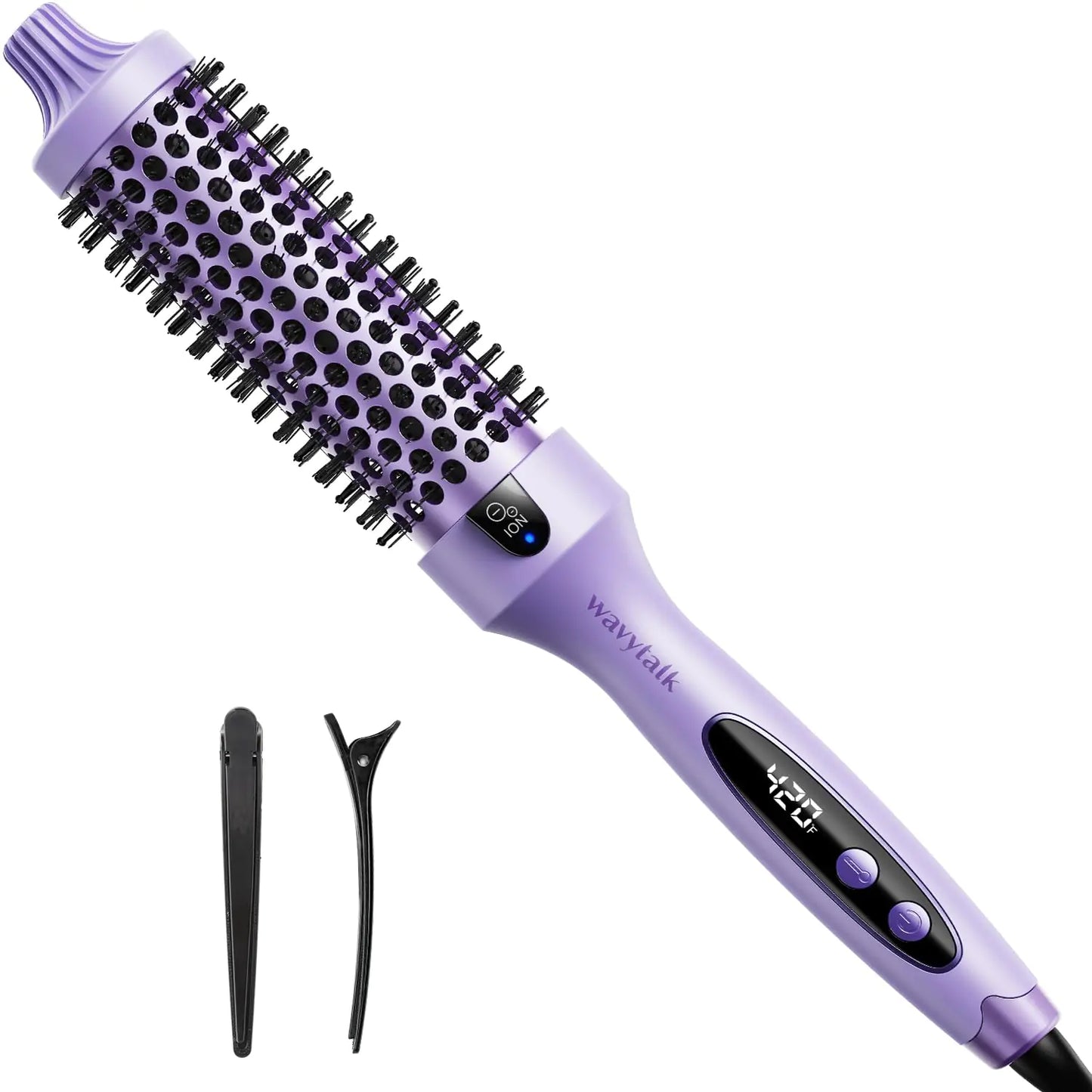 Wavytalk Thermal Brush 1.5 inch Heated Round Brush for Blowout Look Negative Ion Technology Ceramic Tourmaline 5 Temperature Settings Dual Voltage Purple