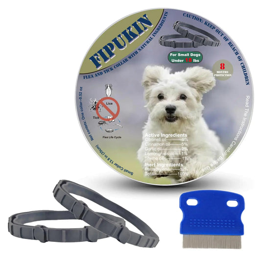Natural Ingredients Flea Repellent Collar for Small Dogs Safe and Effective Flea and Tick Repellent Waterproof 8 Months Protection per Collar Free Comb 13.8 Inches 2-Pack