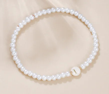 Dainty Faux Pearl Bead Initial Bracelet for Women