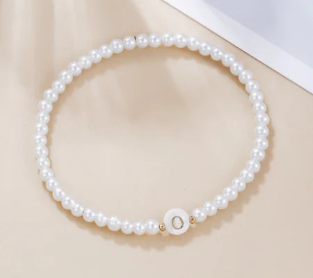 Dainty Faux Pearl Bead Initial Bracelet for Women