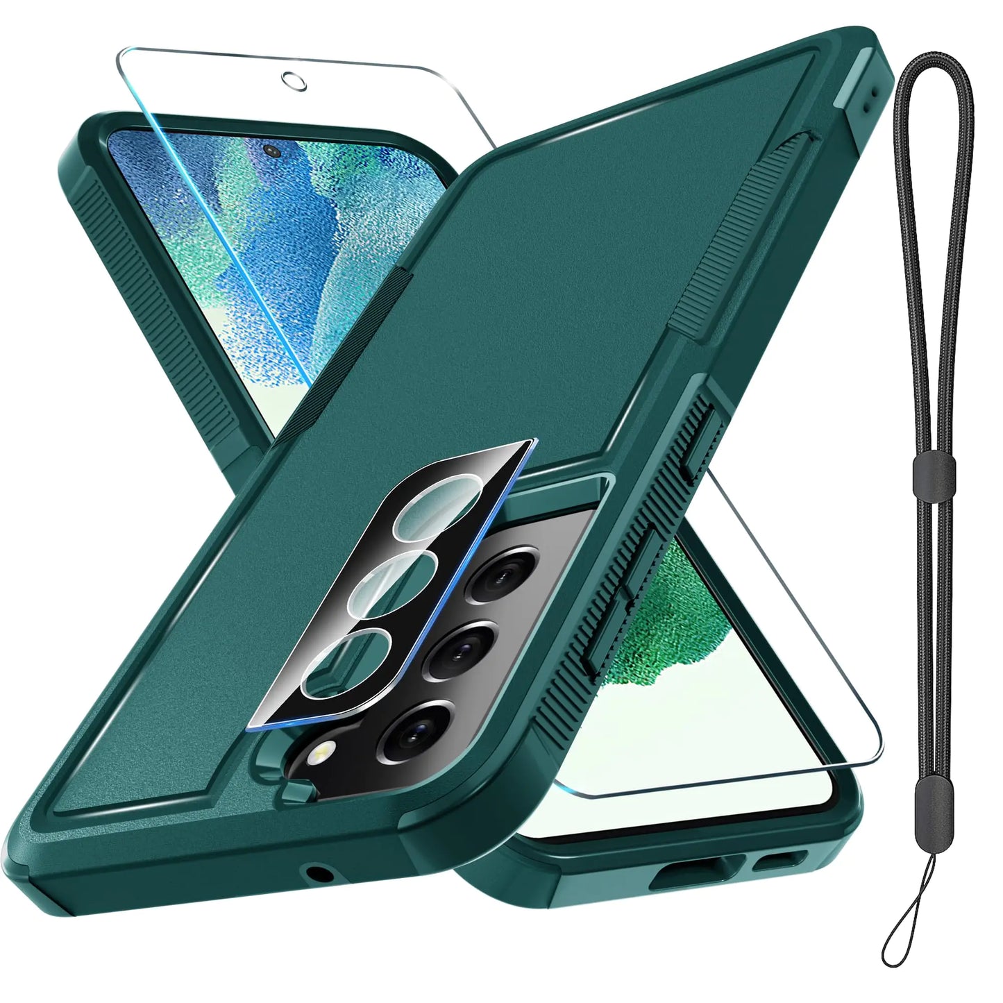 RMOCR Case for Samsung Galaxy S25 Ultra, Full Body Heavy Duty Rugged Shockproof Protective Phone Cover with Lanyard Strap, Tempered Glass Screen Protector and Camera Lens Cover, Black Matte