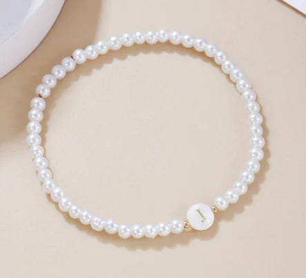 Dainty Faux Pearl Bead Initial Bracelet for Women